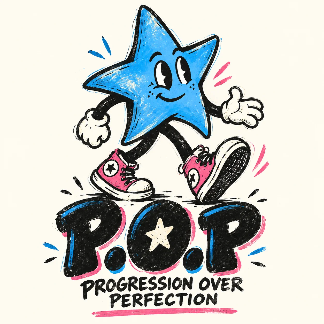 The hand-drawn P.O.P Star character